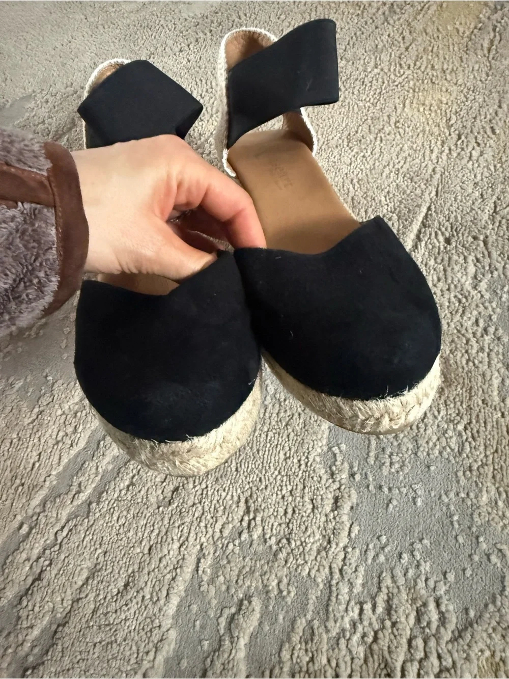Paseart Spain Black Suede Espadrille Wedge closed toe stretchy strap 41 / 8